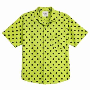 Vintage 90s Andrew Sports Polka Dot Button Up Shirt Lime Green Black Women's L